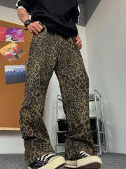 Fashionable Retro Leopard Print Jeans, Street Style Hip-hop Pants Suitable For Casual, Skateboarding, Cycling, Rap, And Street Dance Jeans voguable