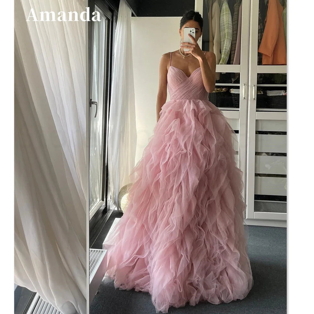 Voguable   Princess Organza Prom Dress Sexy Spaghetti Straps Evening Dress Elegant Ball  Arabic Women Formal Prom Dress voguable