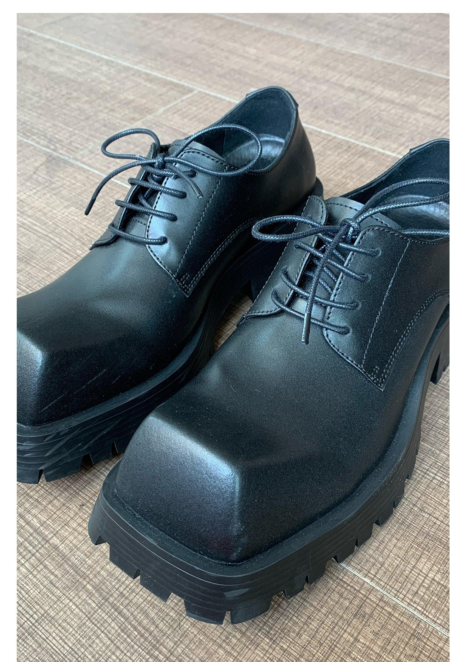 Black Square Toe Leather Shoes mysite