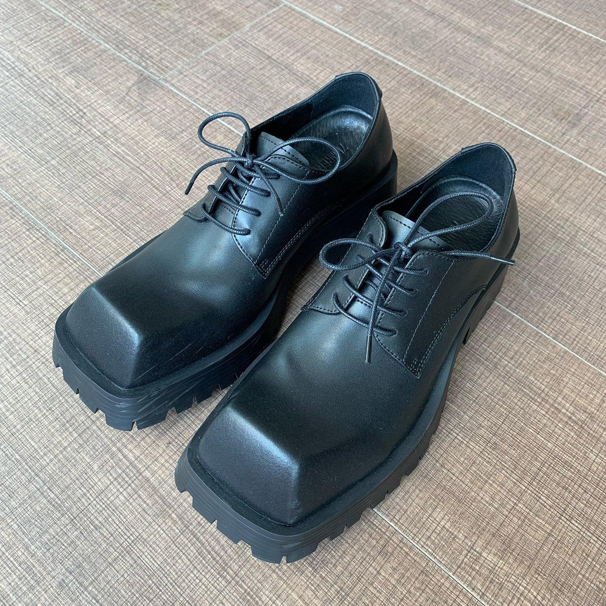 Black Square Toe Leather Shoes mysite