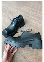 Black Square Toe Leather Shoes mysite