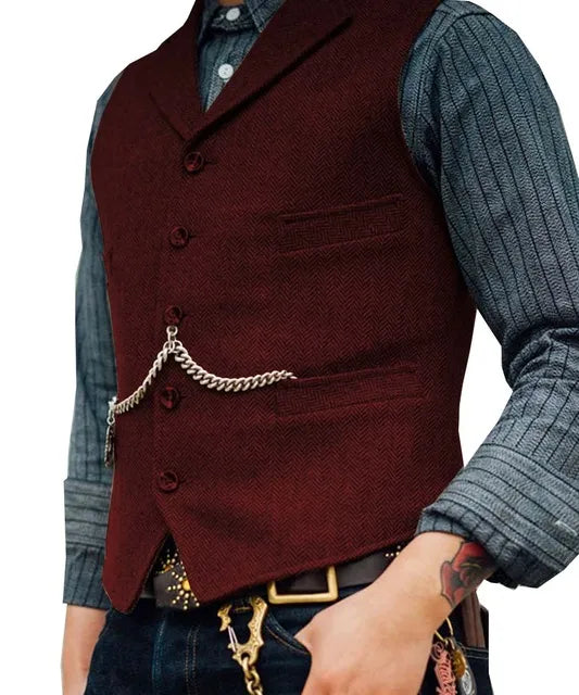 Men's Suit Vest Brown Wedding Wool Tweed Business Waistcoat Jacket Casual Slim Fit Gilet Homme Vests For Groosmen Man Wedding voguable