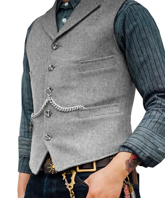 Men's Suit Vest Brown Wedding Wool Tweed Business Waistcoat Jacket Casual Slim Fit Gilet Homme Vests For Groosmen Man Wedding voguable