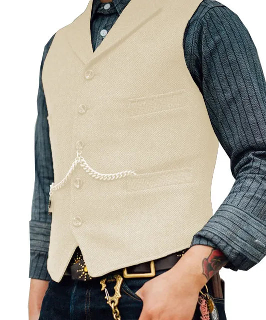 Men's Suit Vest Brown Wedding Wool Tweed Business Waistcoat Jacket Casual Slim Fit Gilet Homme Vests For Groosmen Man Wedding voguable