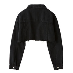 Autumn Women Denim Jacket Fashion Streetwear Casual Loose Outwear Black Short Ripped Jeans Jacket Coat Cotton voguable