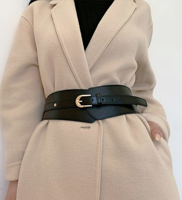 Luxury ladies wide belt elastic vintage buckle leather wide fashion wild pin buckle women's belt waist seal belt voguable