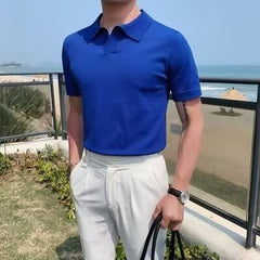 Voguable classy outfits men Lapel Business Polo Men's Sweater Seagull Collar T-shirt Men's Casual Solid Color Slim Fit American Men's Summer Short Sleeve voguable