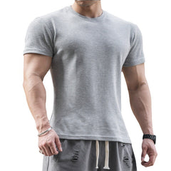 Voguable masculine men American-Style Thickened Fitness Men's Summer round Neck Short Sleeve Stretch Slim Fit Sports Trendy Bodybuilding Outdoor Quick-Drying T-shirt voguable