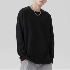 Spring Autumn Fashion Round Neck Long Sleeve Solid Color Tees Men's Clothing Casual Loose Japanese Style Chaopai Thin T-Shirts voguable