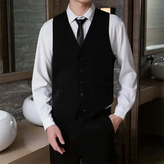 Spring and Autumn Thin British Slim Professional Suit Vests for Men Black Business Casual V-neck Sleeveless Button Men's Vest voguable