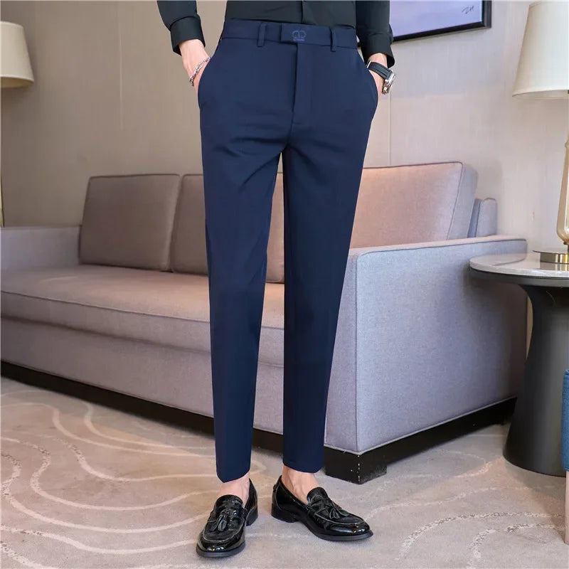 Dress Pants Men 2024 Autumn New Embroidered Suit Pants Business Casual Slim Fit Solid Casual Formal Dress Trousers Men Clothing voguable