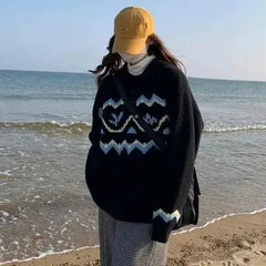 POLO collar sweater for women, thickened autumn and winter style, new ethnic style knitted bottoming sweater, worn alone y2k top voguable