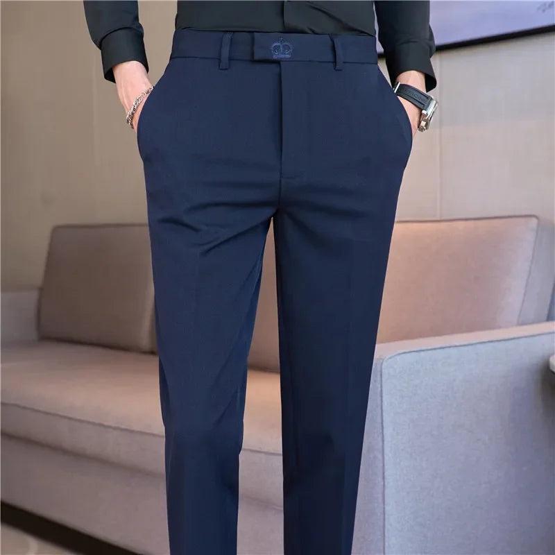 Dress Pants Men 2024 Autumn New Embroidered Suit Pants Business Casual Slim Fit Solid Casual Formal Dress Trousers Men Clothing voguable