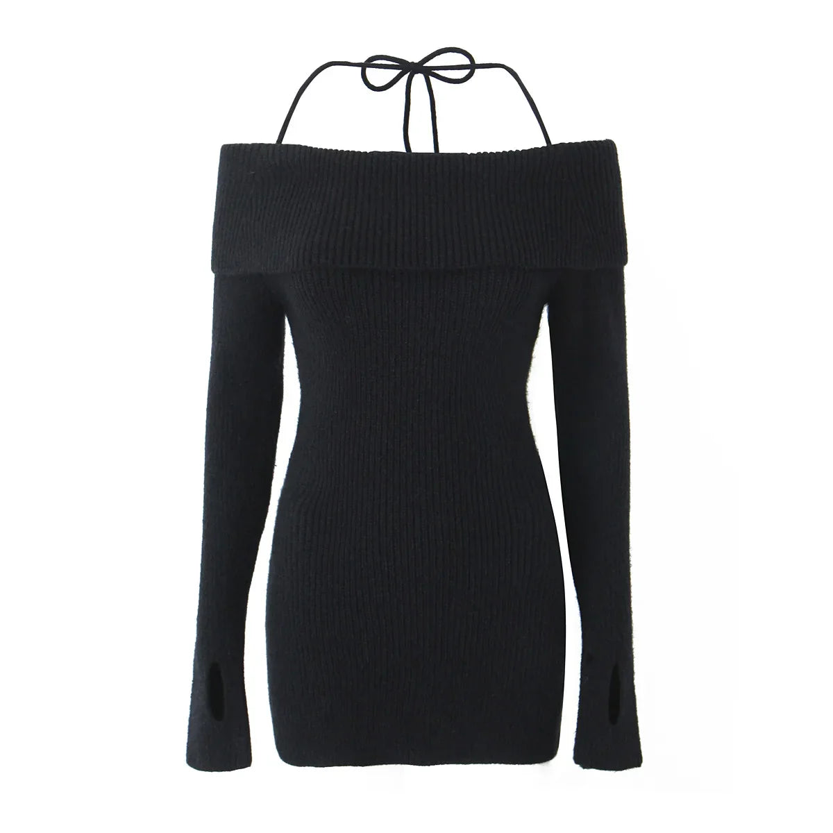 Evening party birthday dresses luxury prom sexy Sweater dress women halter dress off shoulder knitted short dress black elegant Pbong