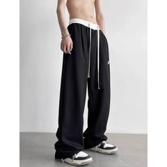 Autumn Winter New Fashion Elastic Waist Drawstring Pockets Solid American Style Men's Clothing Wide Leg Trousers All-match Pants voguable