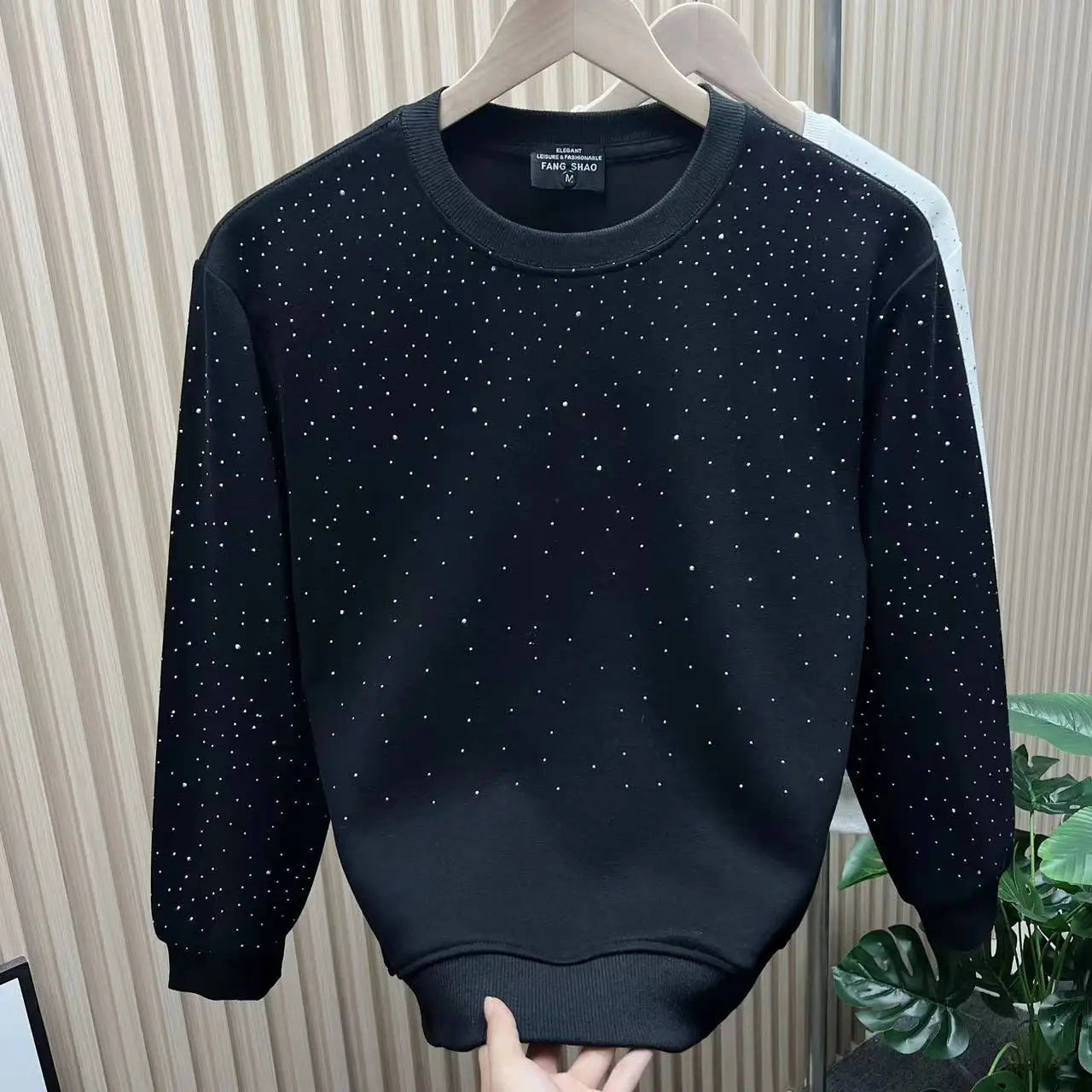 Autumn Winter Y2K Fashion Harajuku Sweatshirt Men All Match Tops Loose Casual Outerwear Sequin Long Sleeve Pure Cotton Pullover voguable