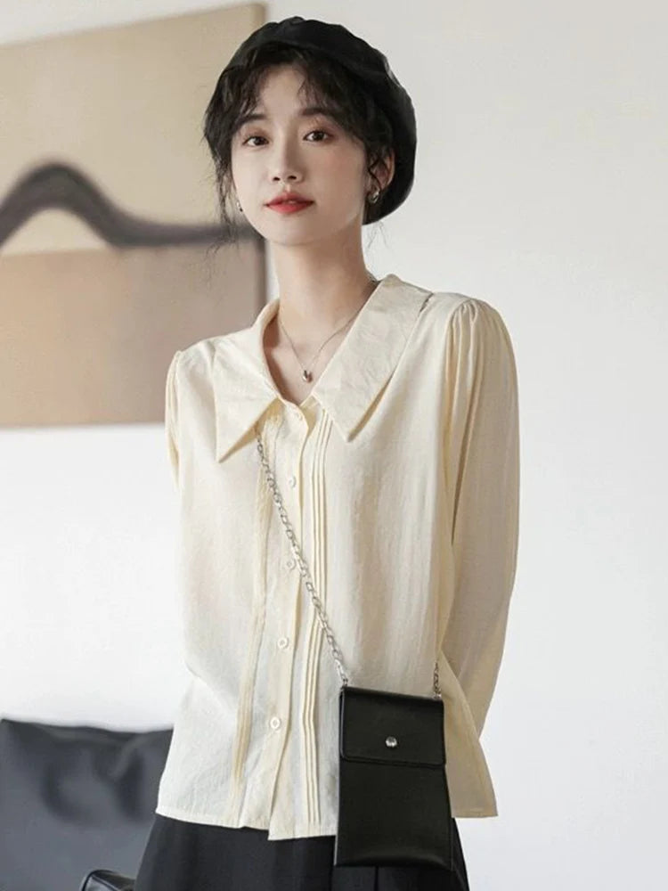 Voguable  Preppy Style Women Sweet Shirt Korean Elegant Simple Blouse Spring Long Sleeve All Match Casual Vintage Female Loose Tops voguable