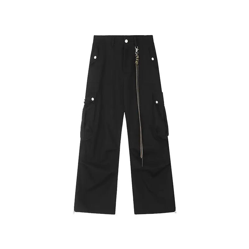 Autumn Winter New High Waist Solid Button Men's Clothing Wide Leg Trousers Loose Korean Pockets All-match Trend Chic Cargo Pants voguable