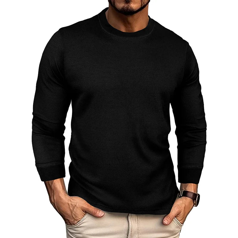 Spring Autumn New Fashion Round Neck Long Sleeve Solid T-Shirts Men's Clothing Casual Pullovers Korean All-match Trend Chic Tops voguable