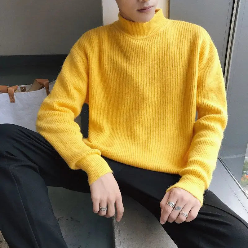 Autumn Winter New Fashion Long Sleeve Half High Collar Solid Pullovers Men's Clothing All-match Knitting Korean Simplicity Top voguable