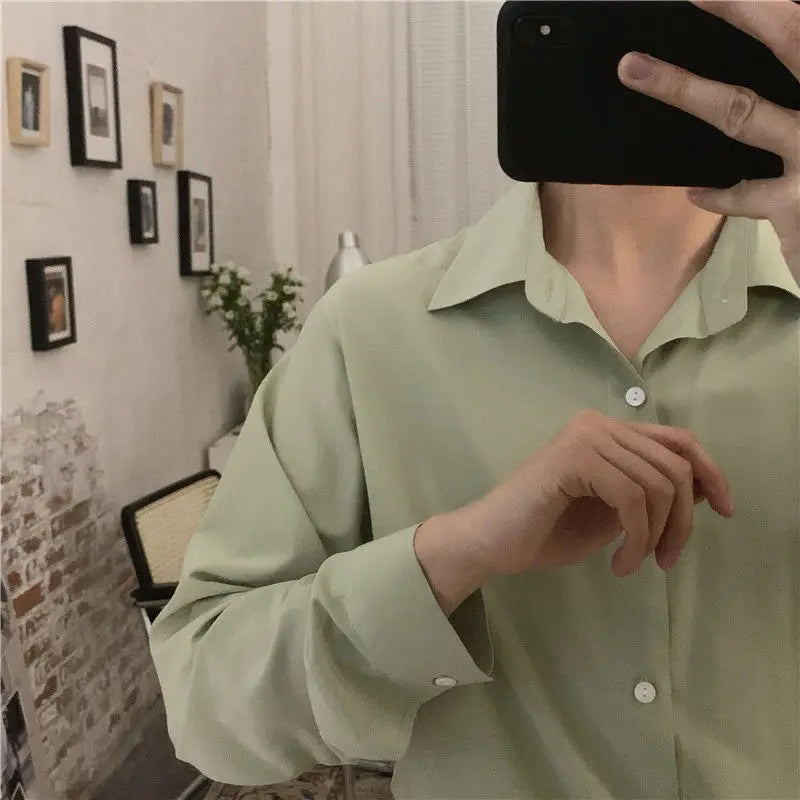 2023 Spring New Shirt Men Blue Simple Silk Shirt Long Sleeve Solid Color Loose Casual Fashion Designer Men Dress Shirt Blouses voguable