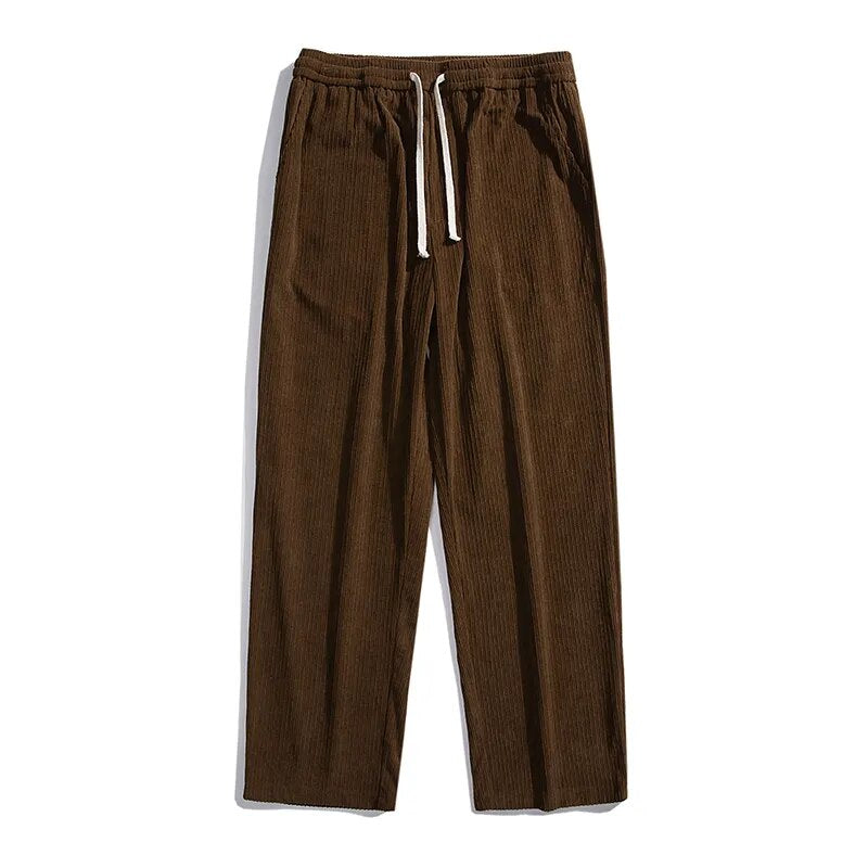 Men's Casual Pants Loose Straight Corduroy Pants Elastic Waist Sweatpants Fashion Streetwear Spring Men Sports Jogger Trousers voguable