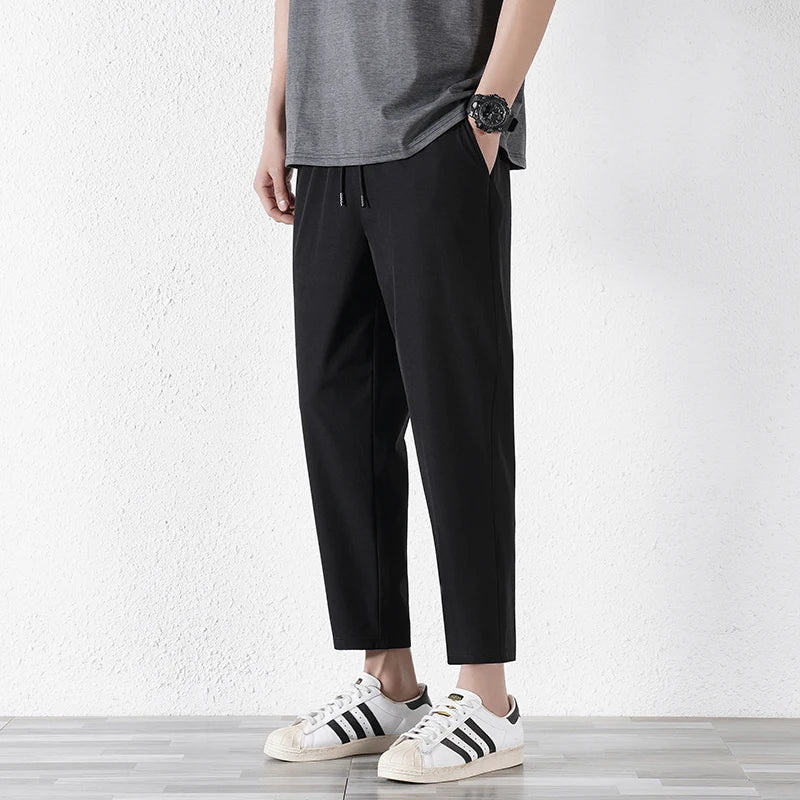 Elegant Fashion Harajuku Slim Fit Ropa Hombre Loose Sport All Match Casual Pants Solid Pockets Thin Style Straight Leg Pants voguable