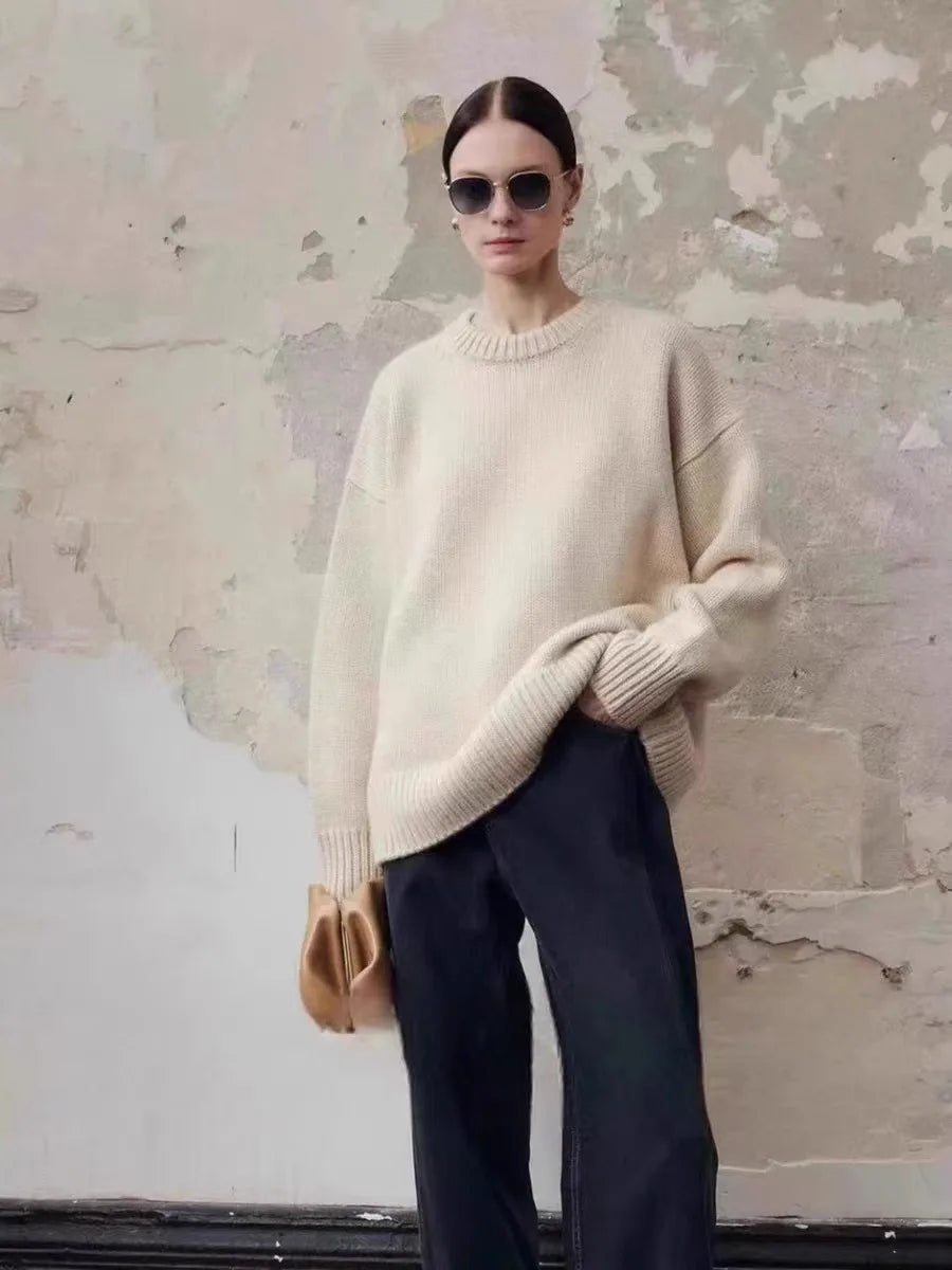 European goods high-end 100 pure cashmere sweater female autumn and winter new loose thick soft waxy senior feeling voguable