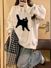 American Retro Oversize Round Neck Hoodie Women 2024 Y2k Harajuku Leisure New Spring And Autumn Gray Velvet Lazy Win voguable