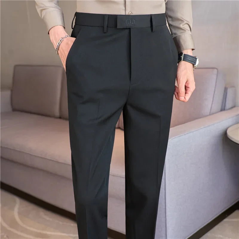 Dress Pants Men 2024 Autumn New Embroidered Suit Pants Business Casual Slim Fit Solid Casual Formal Dress Trousers Men Clothing voguable