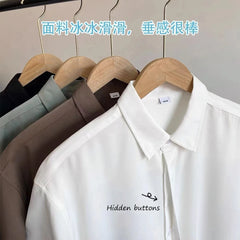 Korean Version Short Sleeve Shirts for Men Thin Ice Silk Summer No-iron High-end Drape Loose Business Casual Solid Color Shirt voguable