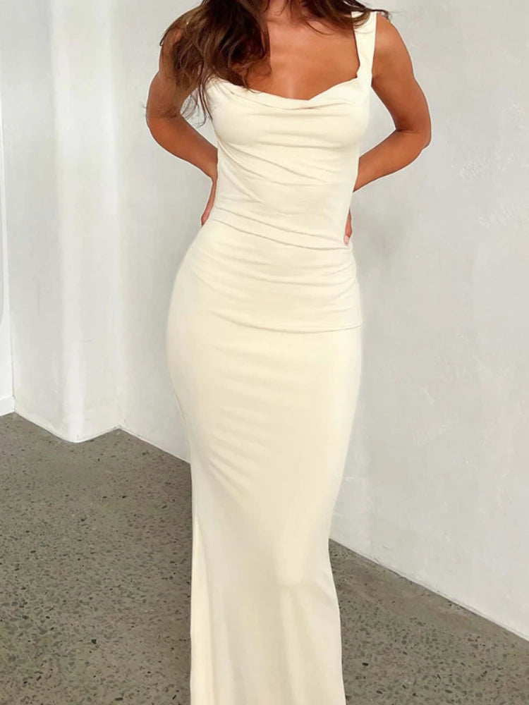 2024 Summer Women's New White Sexy Dress Backless Strap Wrapped Hip Long Dress Maxi Dresses for Women Bodycon Dress Clothing voguable