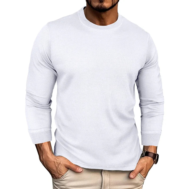 Spring Autumn New Fashion Round Neck Long Sleeve Solid T-Shirts Men's Clothing Casual Pullovers Korean All-match Trend Chic Tops voguable