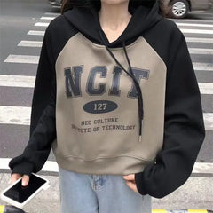 Hoodies Women American Retro Print Casual Loose Hooded Chic Sporty Streetwear Personality All-match Teens Autumn Preppy Style voguable