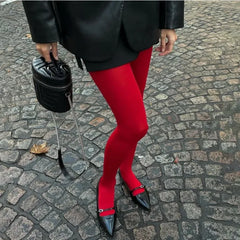 TARUXY Red Tights Women Winter See Through  Slim Lingerie Women's Pantyhose New Lingerie Lace Leggings Bodys Sexy Socks Ladies voguable