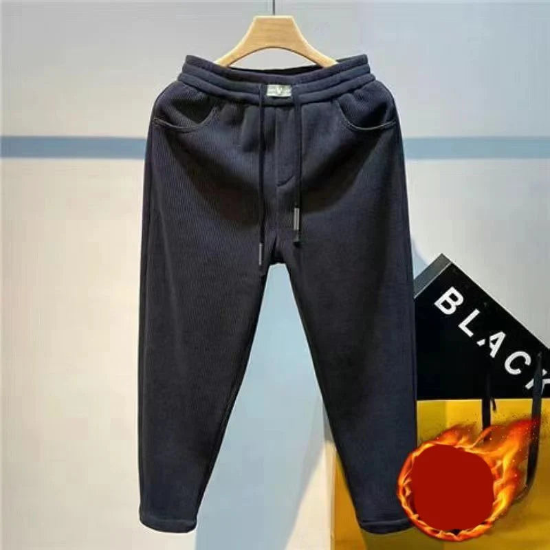 Winter Korean Harajuku Plus Velvet All Match Pants Men Casual Versatile Sweatpants Solid Fashion Trousers Loose New Male Clothes voguable