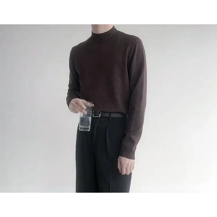 Autumn Men Clothing Black Half Turtleneck Knitted Sweater Men Korean Style Bottoming Shirt Slim Fit Solid Color Knitted Pullover voguable