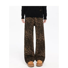 Fashion Trend Youth Straight Leopard Print Casual Pants For Men Y2k American Retro Design Feel Temperament Commuter Cargo Pants voguable