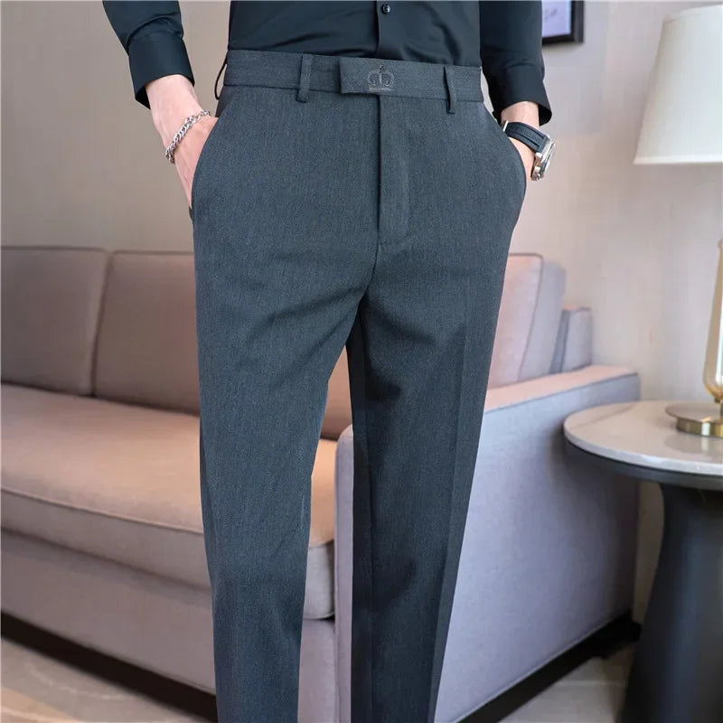 Dress Pants Men 2024 Autumn New Embroidered Suit Pants Business Casual Slim Fit Solid Casual Formal Dress Trousers Men Clothing voguable