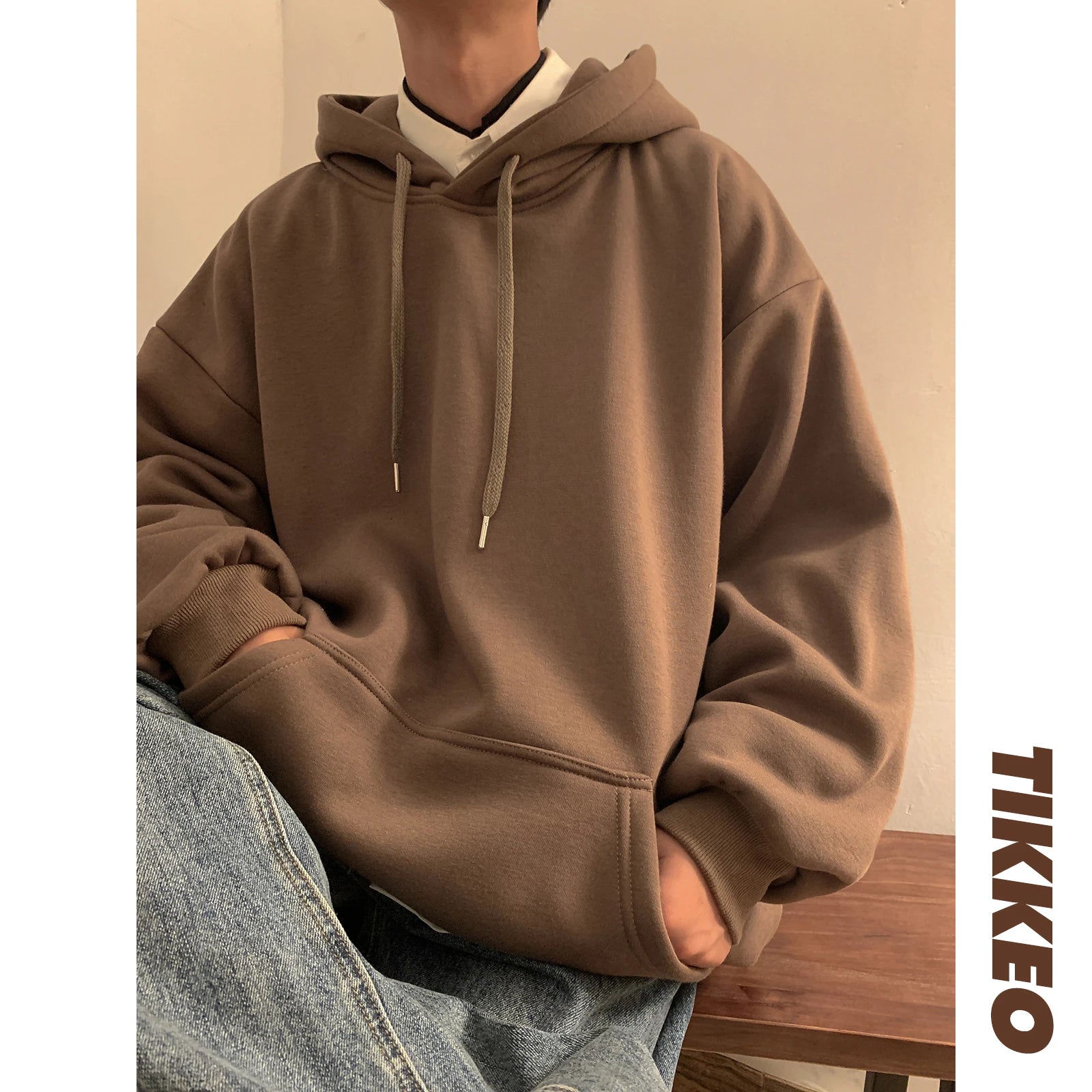 Autumn Y2k Pullover Hooded Men’s Oversize Hoody Sweatshirt Tops Solid Drop Shoulder Harajuku Streetwear Male Clothes voguable