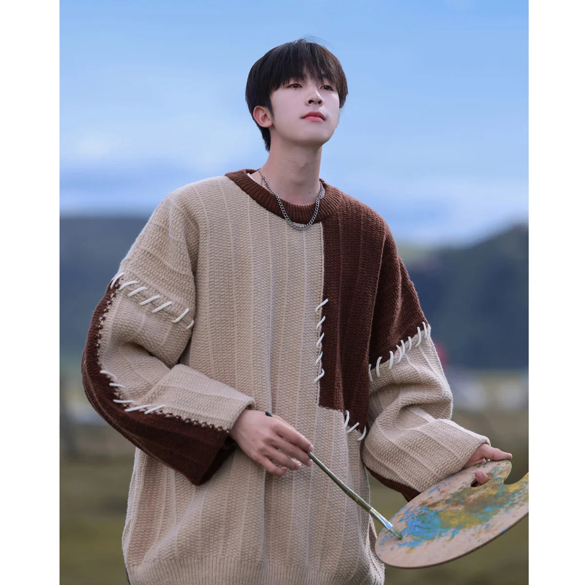 Voguable Knitted Sweater Men Pullover Oversize Sweaters Male Winter Harajuku Casual Streetwear Patchwork Autumn Hip Hop Spliced voguable