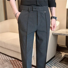 Men Suit Pants Trousers 2024 Spring Elastic Waist Solid Slim Fit Dress Pants Office Business Casual High Quality Men's Clothing voguable