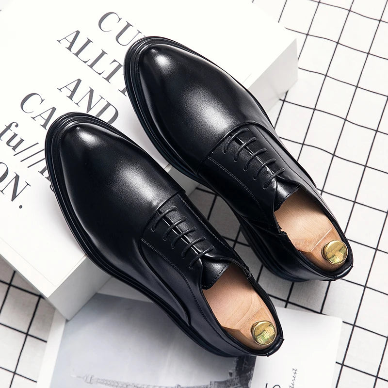 Business Formal Leather Shoes Men 2024 Autumn Men Shoes Low-top Solid Wedding Shoes Color Fashion Oxford Pointed Office Shoes voguable