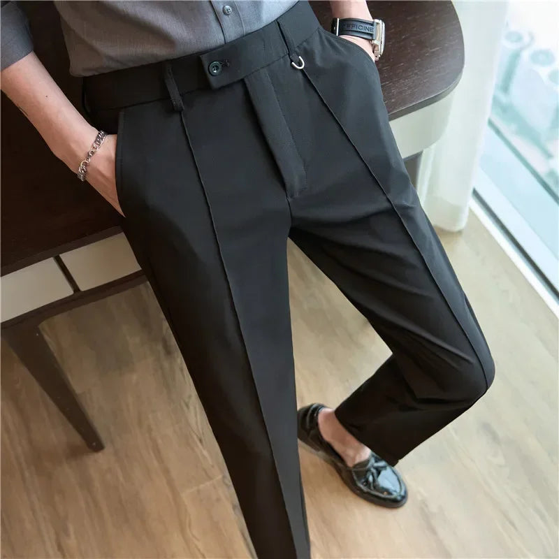 Men Suit Pants Trousers 2024 Spring Elastic Waist Solid Slim Fit Dress Pants Office Business Casual High Quality Men's Clothing voguable