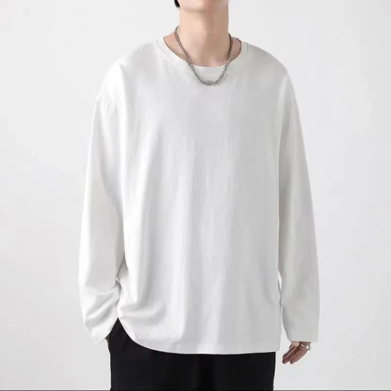 Spring Autumn Fashion Round Neck Long Sleeve Solid Color Tees Men's Clothing Casual Loose Japanese Style Chaopai Thin T-Shirts voguable