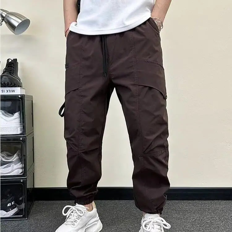 Spring Autumn New Fashion Elastic Waist Drawstring Pockets Men's Clothing Loose Korean Trend Bound Feet Simplicity Casual Pants voguable