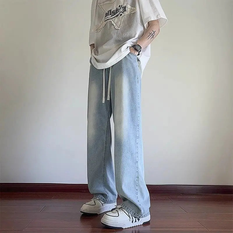 Spring Autumn Fashion Solid Color the Middle Casual Loose Jeans Men's Clothing American Style Chaopai Simplicity Straight Pants voguable