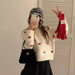 Love jacquard sweater for women in autumn and winter, loose, soft, lazy, high-end  short knitted sweater for little people voguable