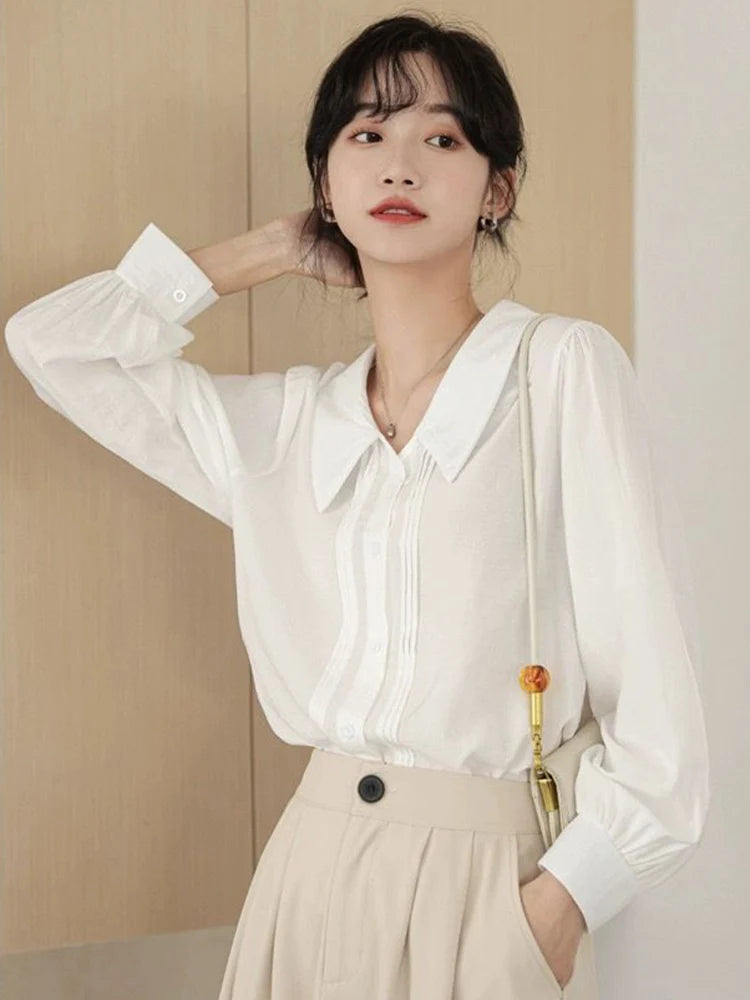 Voguable  Preppy Style Women Sweet Shirt Korean Elegant Simple Blouse Spring Long Sleeve All Match Casual Vintage Female Loose Tops voguable