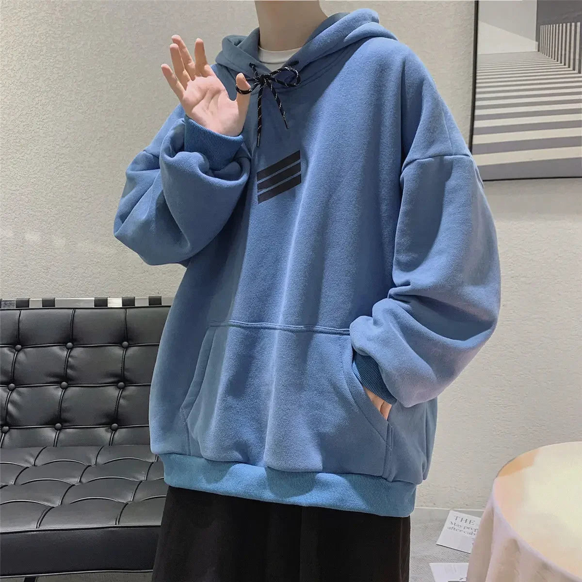 Voguable  Hoodies Male Clothes Hip Hop Hooded Blue Sweatshirt For Men Emo Warm High Quality Luxury S Sweat Shirt Wholesale Low Price voguable